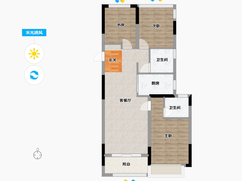 浙江省-宁波市-荣安西溪里-76.00-户型库-采光通风