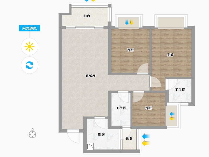 四川省-乐山市-新城金樾天玺-71.11-户型库-采光通风