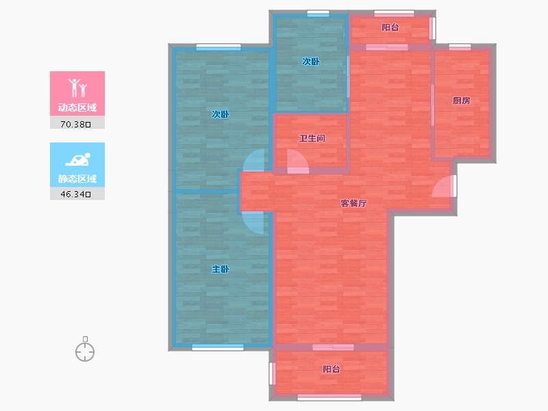 内蒙古自治区-鄂尔多斯市-红海子家园-105.66-户型库-动静分区