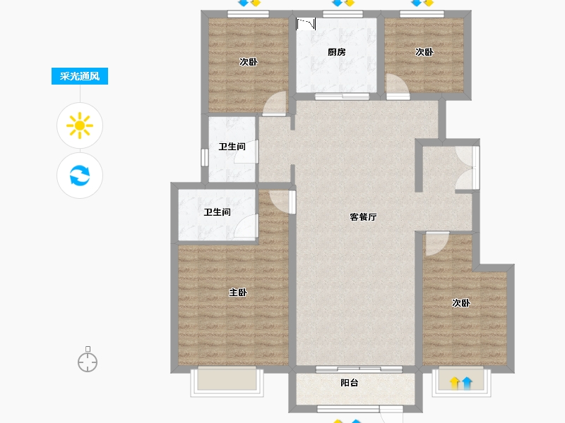 河北省-唐山市-万科公园大道-113.99-户型库-采光通风