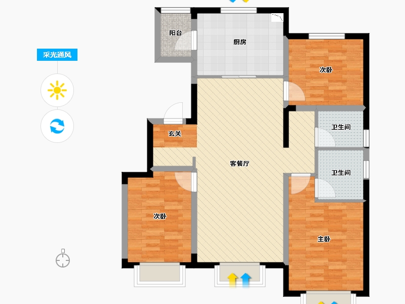 山东省-烟台市-盈科花溪径-96.31-户型库-采光通风