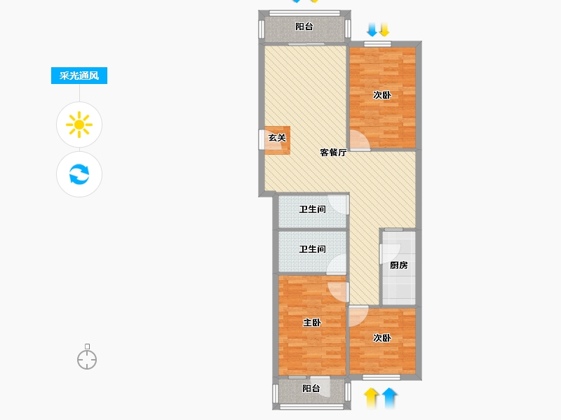 天津-天津市-金伦公寓-88.60-户型库-采光通风