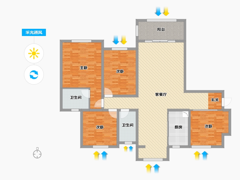 江苏省-淮安市-亿力未来城三期-142.05-户型库-采光通风