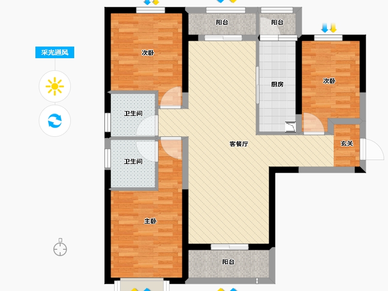 河北省-秦皇岛市-玉带湾-84.83-户型库-采光通风