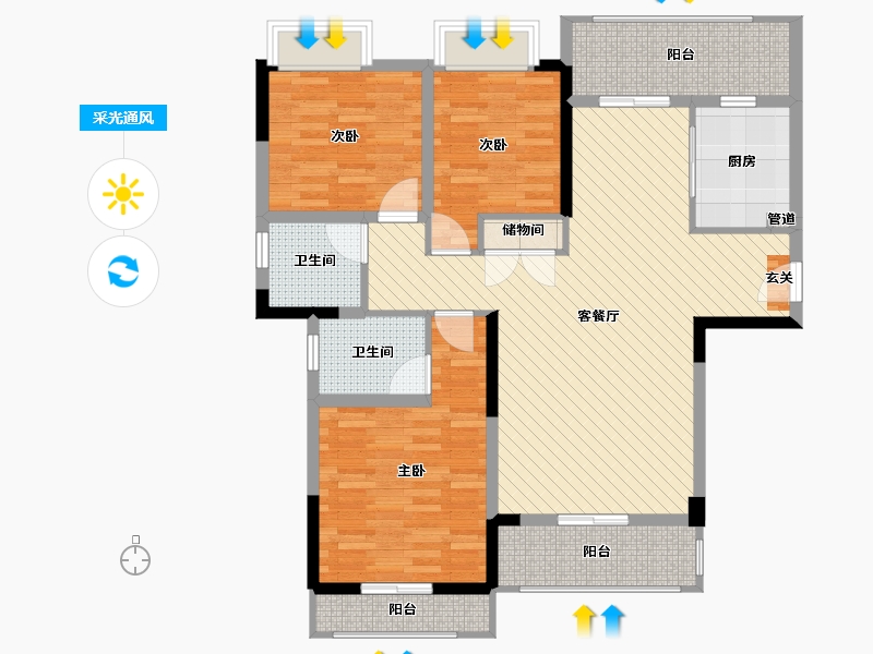 四川省-成都市-瑞云壹号村庄-107.47-户型库-采光通风