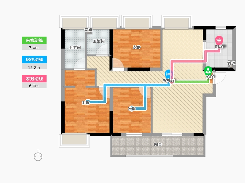 湖北省-武汉市-康桥知园-90.64-户型库-动静线