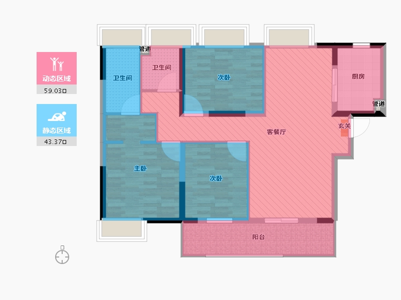 湖北省-武汉市-康桥知园-90.64-户型库-动静分区