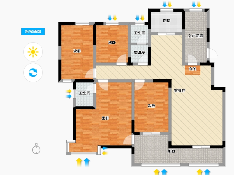 陕西省-咸阳市-田园新都市-145.80-户型库-采光通风