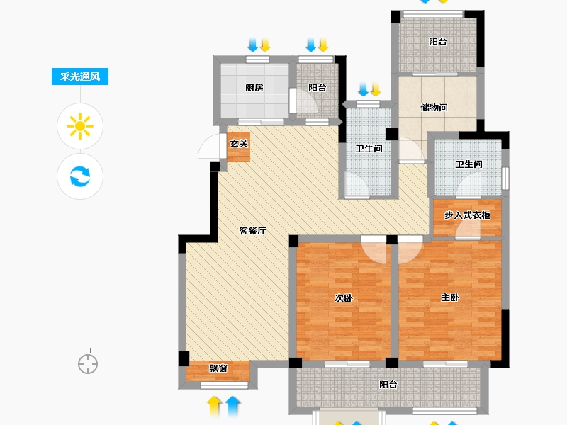 江苏省-苏州市-景山玫瑰园-102.42-户型库-采光通风