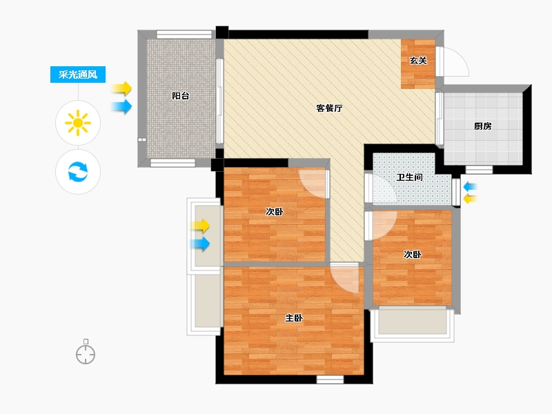 四川省-绵阳市-长兴星城-68.93-户型库-采光通风