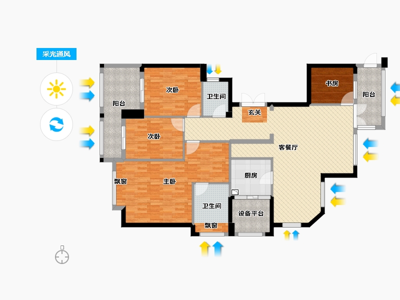 浙江省-温州市-置信铂金湾-136.95-户型库-采光通风