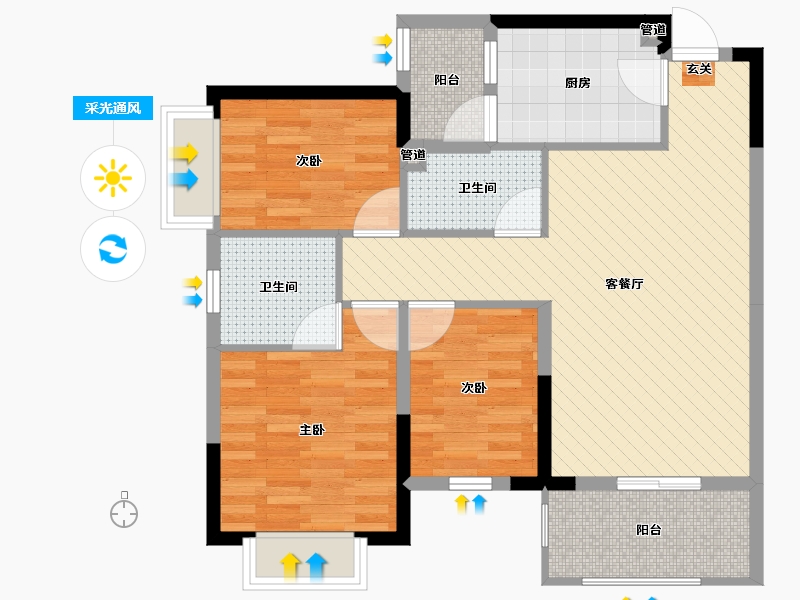 湖南省-长沙市-梅溪盛荟-79.01-户型库-采光通风