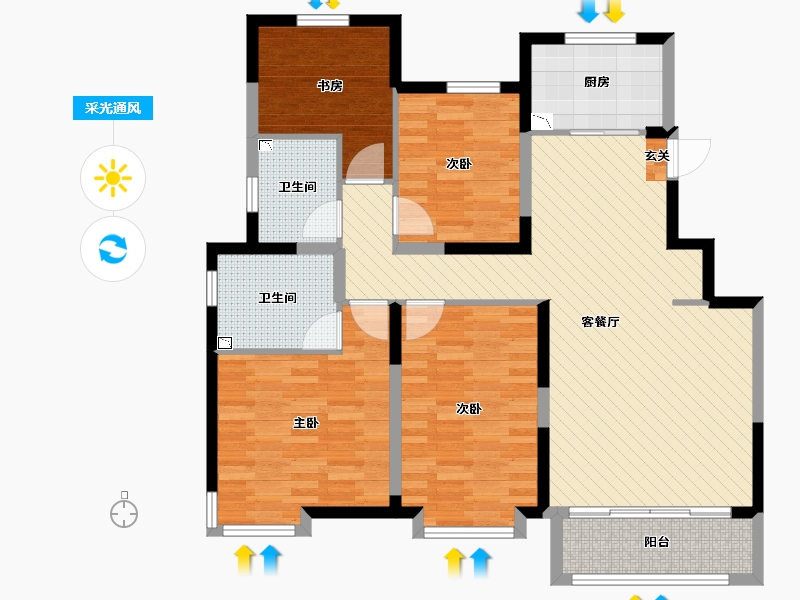 山东省-济南市-鲁能领秀公馆-107.10-户型库-采光通风