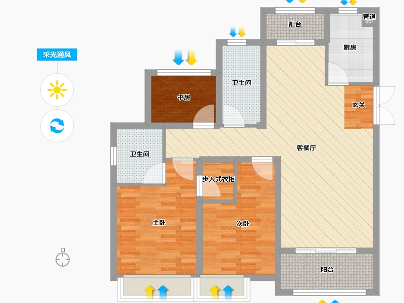 安徽省-合肥市-佳源巴黎都市-88.97-户型库-采光通风