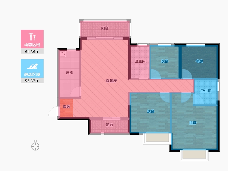 重庆-重庆市-恒大滨河左岸-104.32-户型库-动静分区