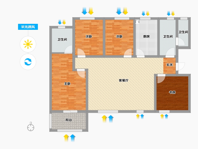 陕西省-西安市-尚城公馆-131.00-户型库-采光通风