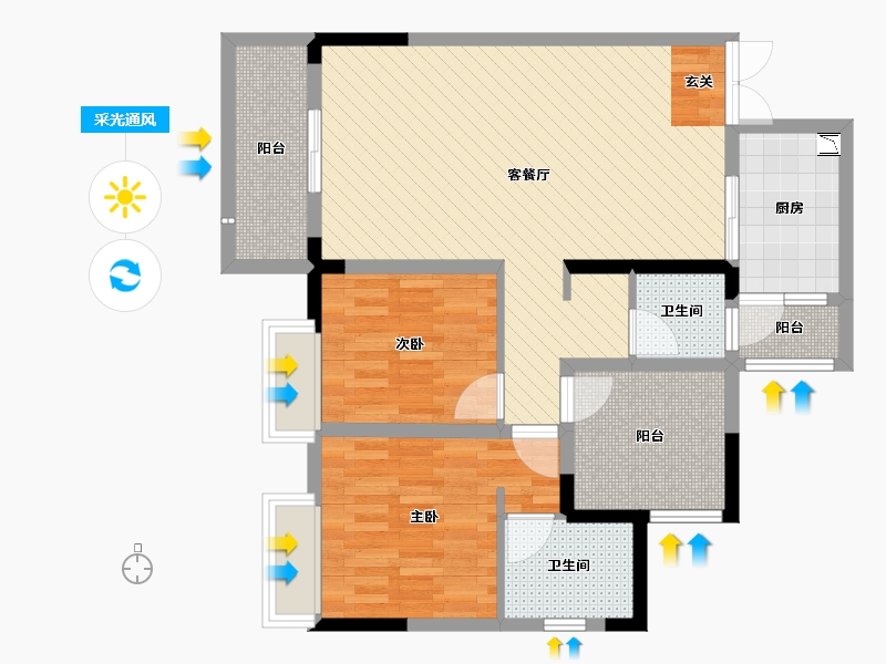 重庆-重庆市-鸥鹏泊雅湾-82.80-户型库-采光通风