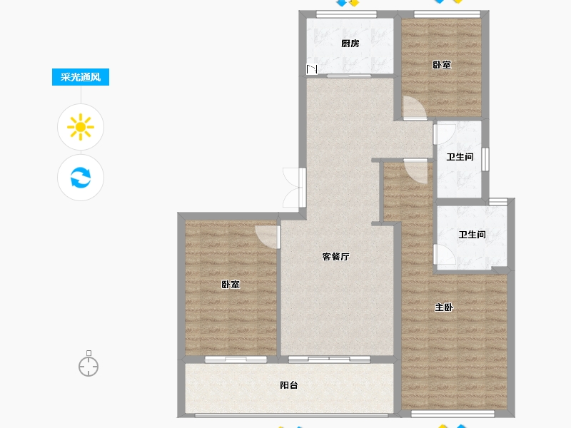 陕西省-西安市-奥园璞樾湾-106.43-户型库-采光通风