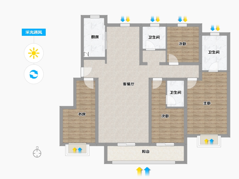 河南省-郑州市-中骏华信�Z悦-123.20-户型库-采光通风