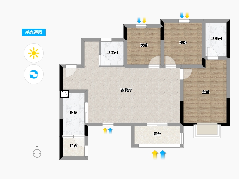 四川省-眉山市-融创璟凌溪-80.26-户型库-采光通风