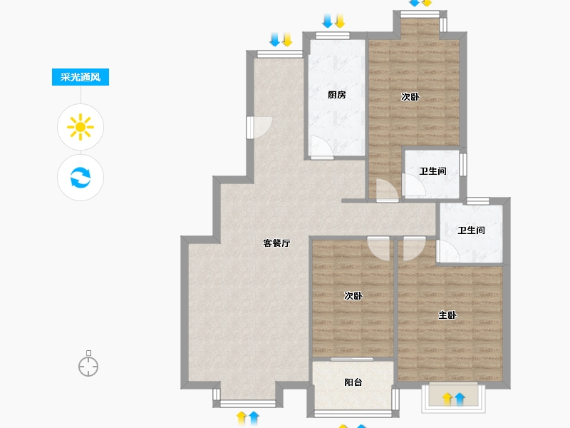 陕西省-西安市-双维花溪湾-107.27-户型库-采光通风