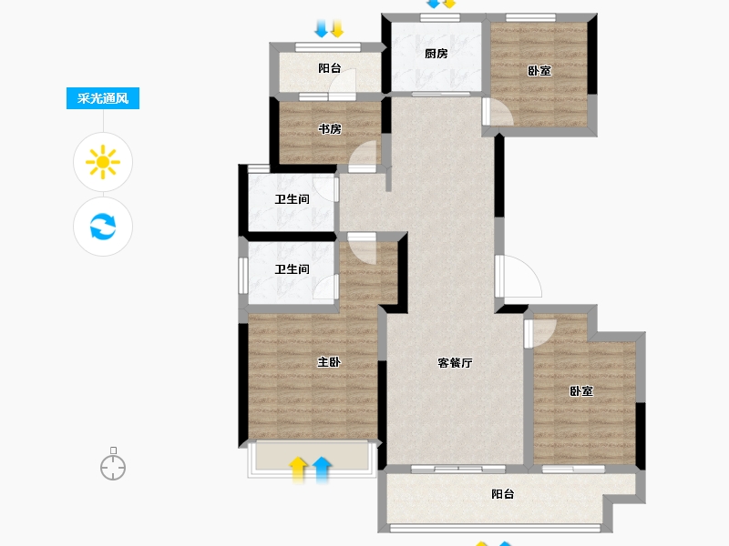 陕西省-西安市-弘阳昕悦府-102.96-户型库-采光通风