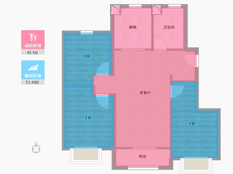 河北省-唐山市-龙湖・天境-67.06-户型库-动静分区