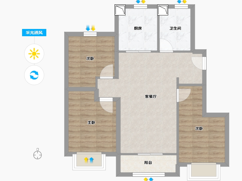 河北省-唐山市-龙湖・天境-67.06-户型库-采光通风