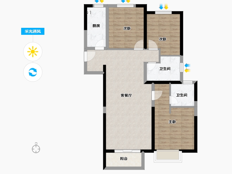 青海省-西宁市-富力开远城-87.88-户型库-采光通风