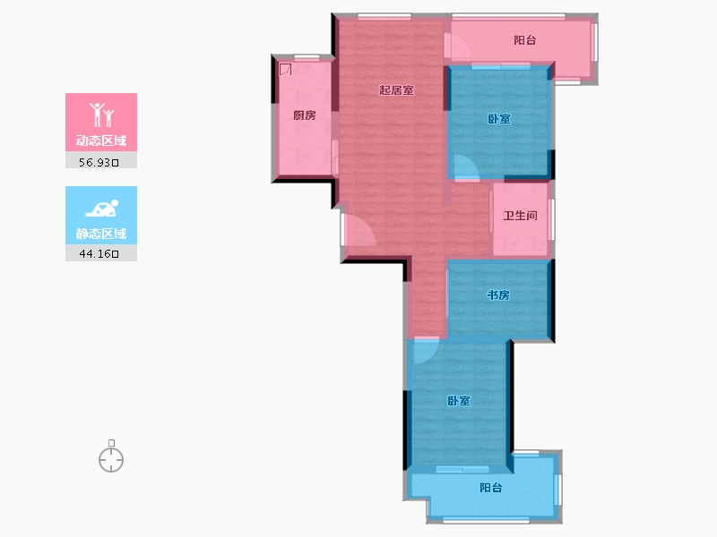 陕西省-西安市-高新・骊山下的院子-89.65-户型库-动静分区