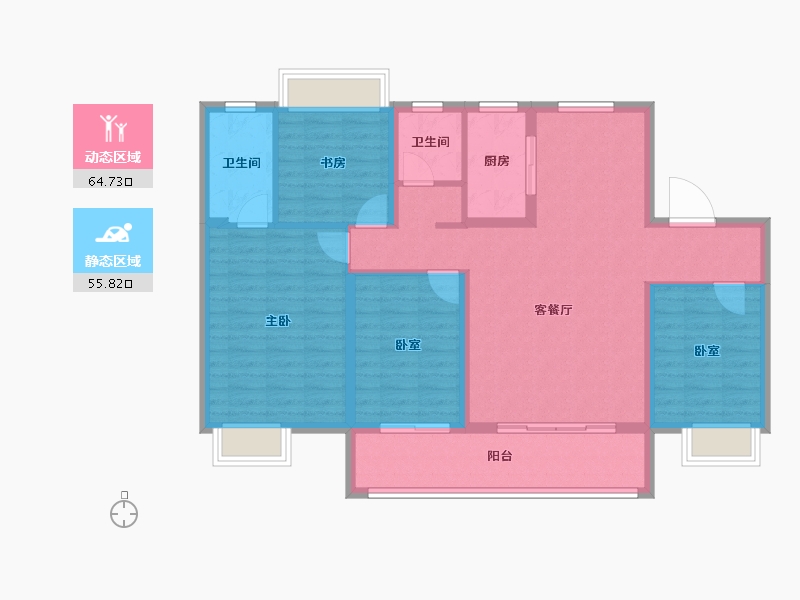 湖北省-天门市-上坤北湖四季-108.58-户型库-动静分区