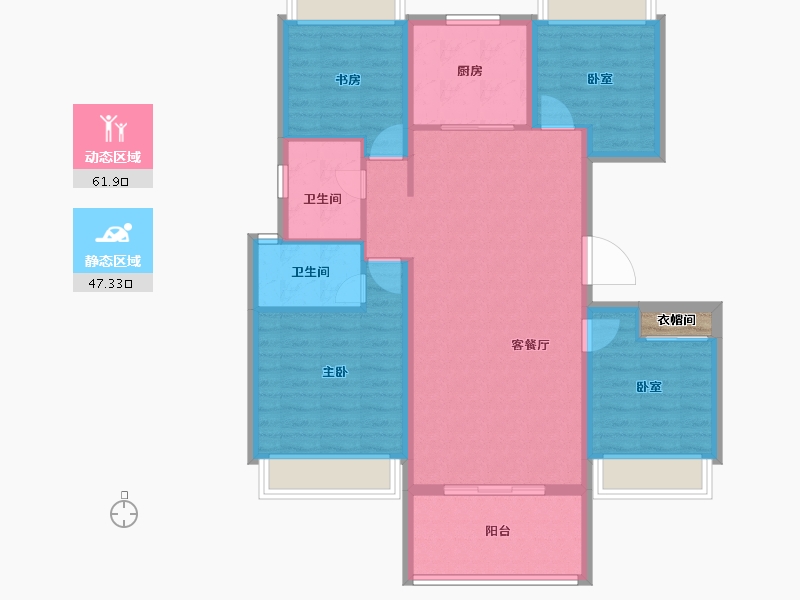 湖北省-天门市-上坤北湖四季-99.52-户型库-动静分区