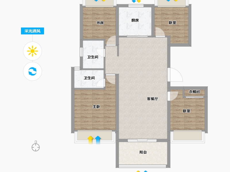 湖北省-天门市-上坤北湖四季-99.52-户型库-采光通风