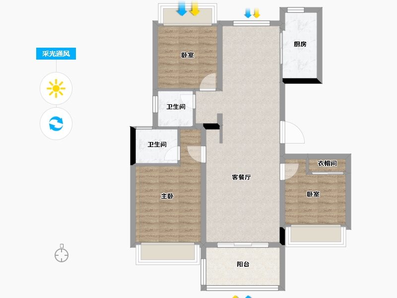 湖北省-天门市-上坤北湖四季-86.02-户型库-采光通风