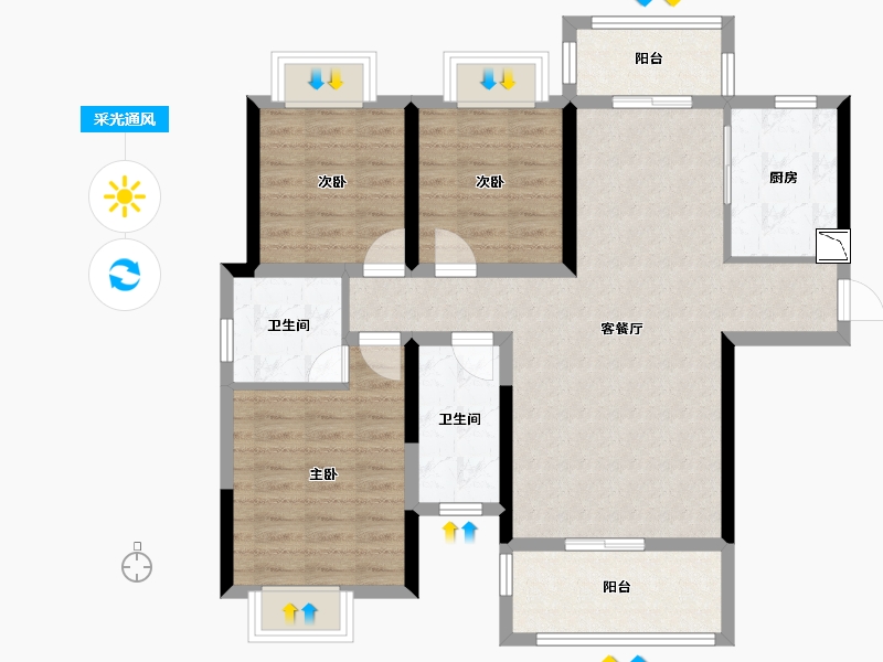 湖南省-株洲市-华晨翡翠湾-90.15-户型库-采光通风