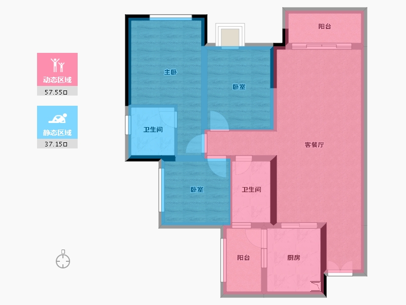 陕西省-安康市-重庆融创文旅城-83.64-户型库-动静分区