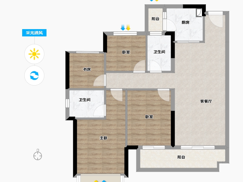 广西壮族自治区-柳州市-合景云溪四季-89.65-户型库-采光通风