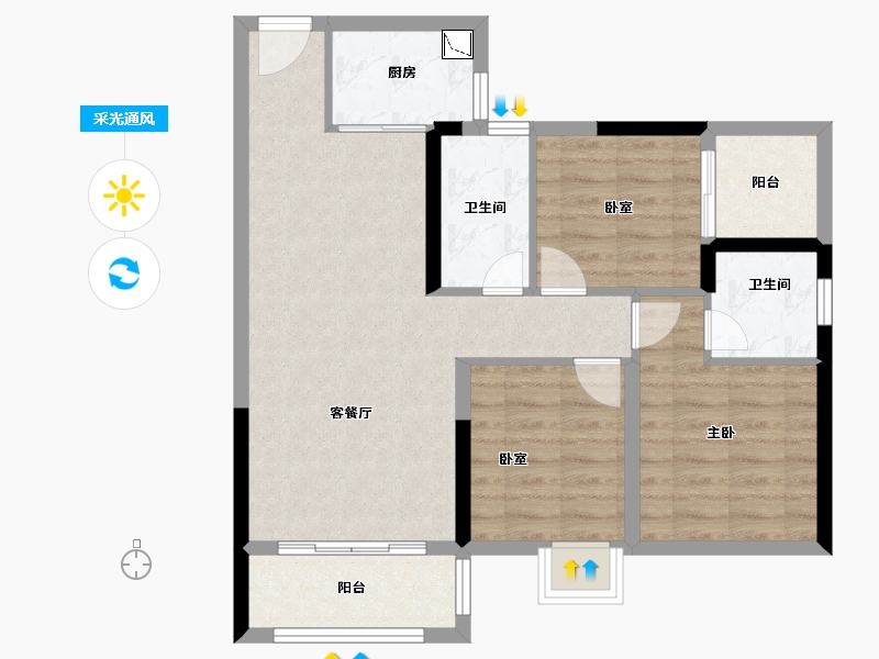 广西壮族自治区-柳州市-晨华・金湾御府-75.44-户型库-采光通风