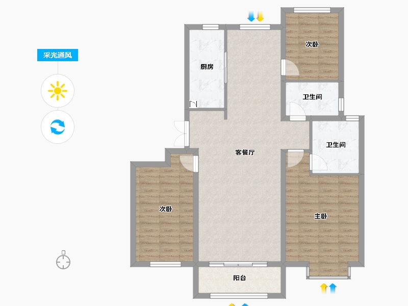 河北省-邢台市-东方御园-105.32-户型库-采光通风