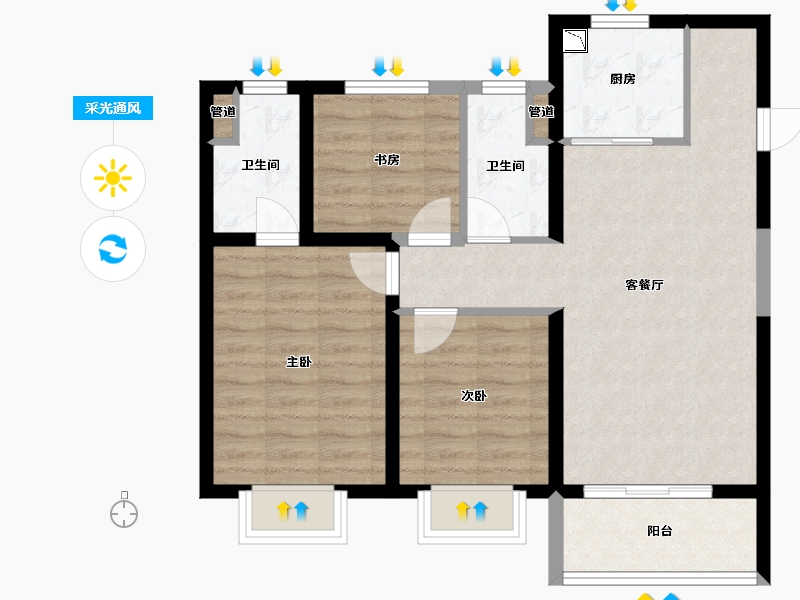 山西省-太原市-红星紫御华府-76.07-户型库-采光通风