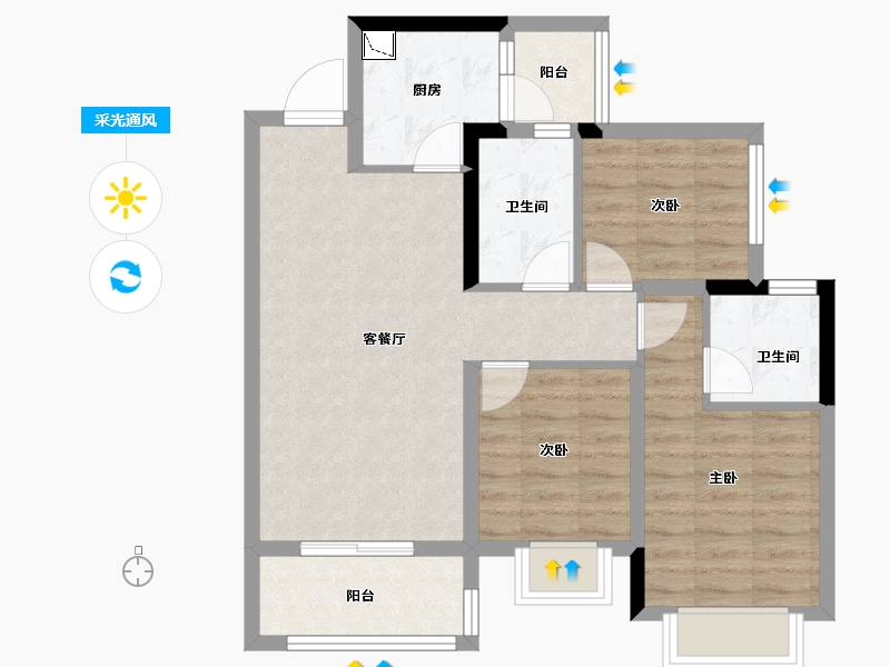 广西壮族自治区-柳州市-融创金成九阙府-72.44-户型库-采光通风