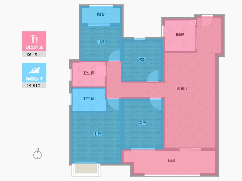 河南省-洛阳市-绿都中梁・河风雅叙-107.86-户型库-动静分区