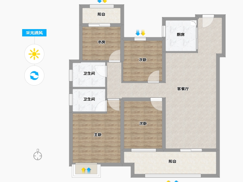 河南省-洛阳市-绿都中梁・河风雅叙-107.86-户型库-采光通风