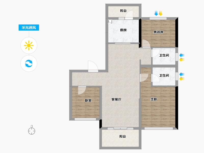 河南省-周口市-碧桂园星荟-100.09-户型库-采光通风