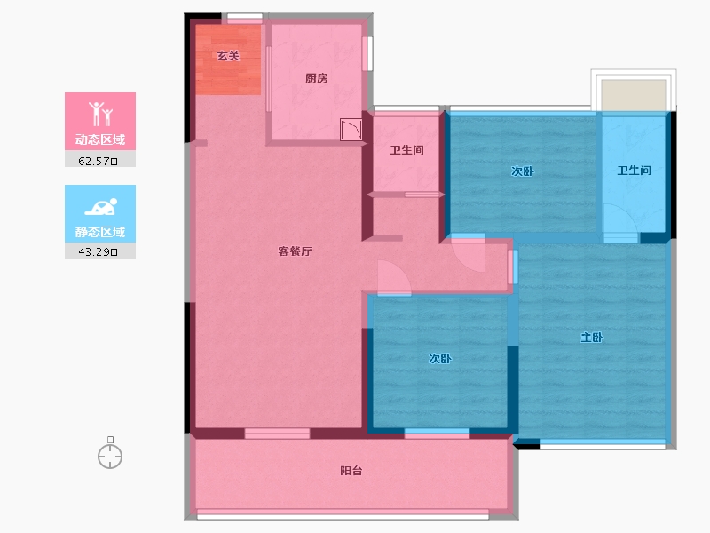 江苏省-苏州市-美的云筑-94.40-户型库-动静分区