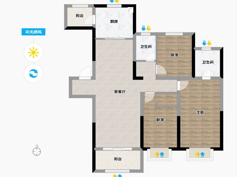 陕西省-咸阳市-中建・昆明澜庭-103.57-户型库-采光通风