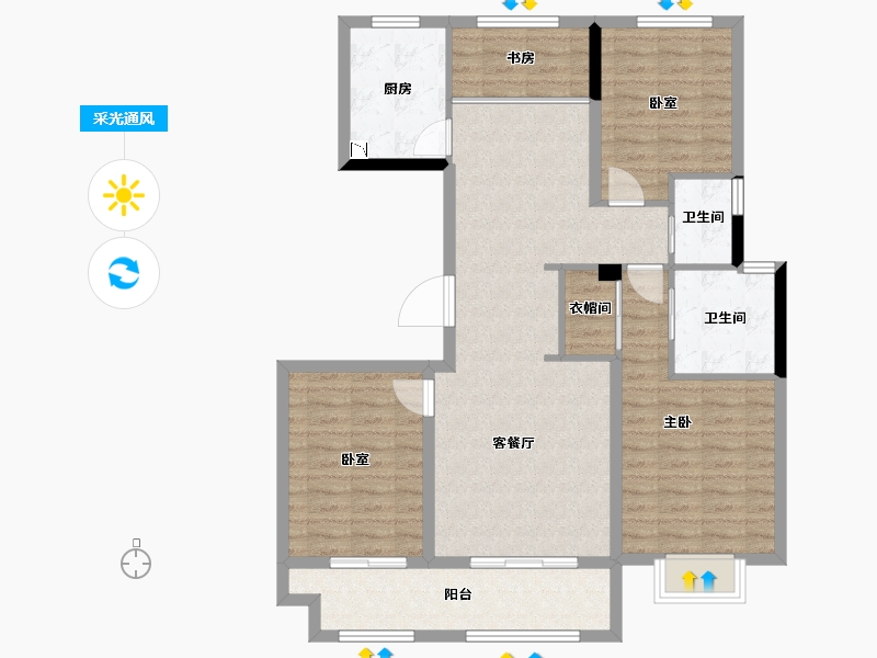 陕西省-咸阳市-中建・昆明澜庭-102.70-户型库-采光通风