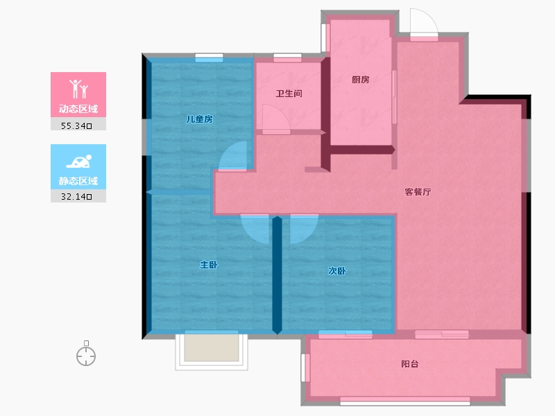 河南省-郑州市-金科旭辉・滨河赋-78.40-户型库-动静分区