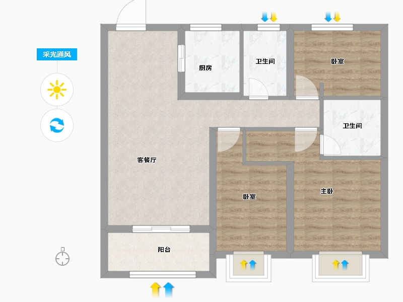 陕西省-咸阳市-当代・嘉宝公园悦MOMΛ-71.22-户型库-采光通风