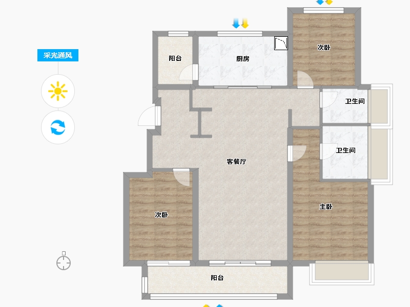 山东省-烟台市-万科翠湖山晓-101.60-户型库-采光通风